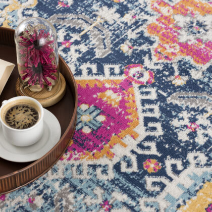 8' Navy Blue Oriental Dhurrie Runner Rug