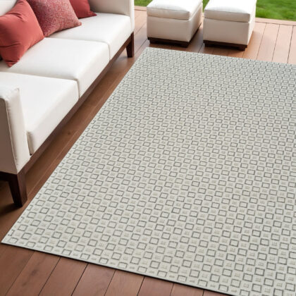 4' X 6' Cream and Beige Geometric Distressed Indoor Outdoor Area Rug