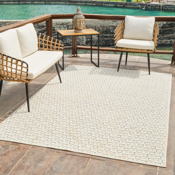 4' X 6' Cream and Beige Geometric Distressed Indoor Outdoor Area Rug