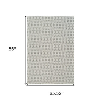 5' X 7' Cream and Beige Geometric Distressed Indoor Outdoor Area Rug