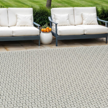 6' X 9' Cream and Beige Geometric Distressed Indoor Outdoor Area Rug