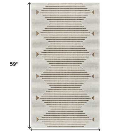 3' X 5' Beige and Brown Geometric Distressed Indoor Outdoor Area Rug