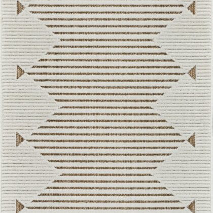 3' X 5' Beige and Brown Geometric Distressed Indoor Outdoor Area Rug