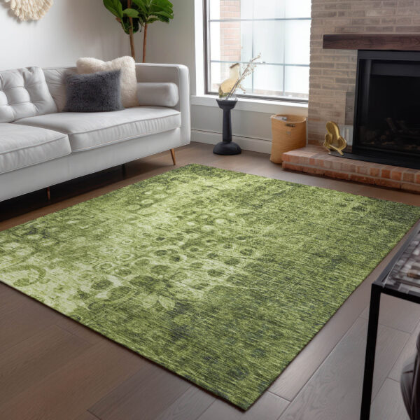 3' X 5' Olive Green Ikat Washable Indoor Outdoor Area Rug