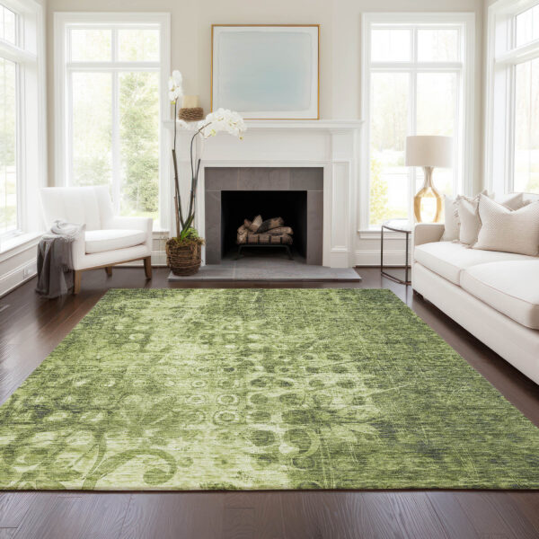 3' X 5' Olive Green Ikat Washable Indoor Outdoor Area Rug