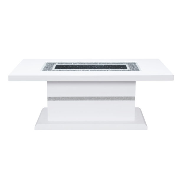 52" White Wood And Faux Crystal Pedestal Coffee Table