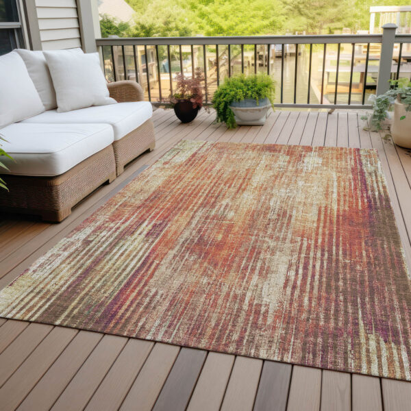 8' X 10' Orange Beige And Taupe Striped Washable Indoor Outdoor Area Rug