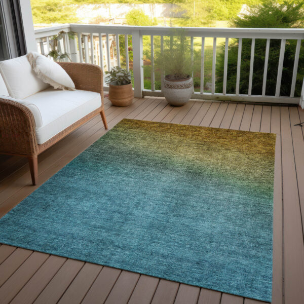 5' X 8' Brown Blue And Taupe Ombre Washable Indoor Outdoor Area Rug