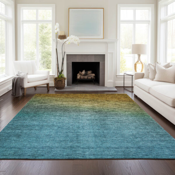 5' X 8' Brown Blue And Taupe Ombre Washable Indoor Outdoor Area Rug