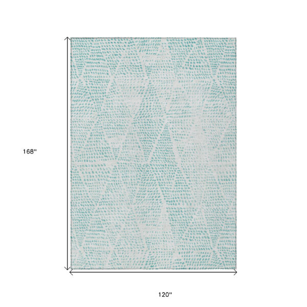 10' X 14' Aqua And Ivory Geometric Washable Indoor Outdoor Area Rug
