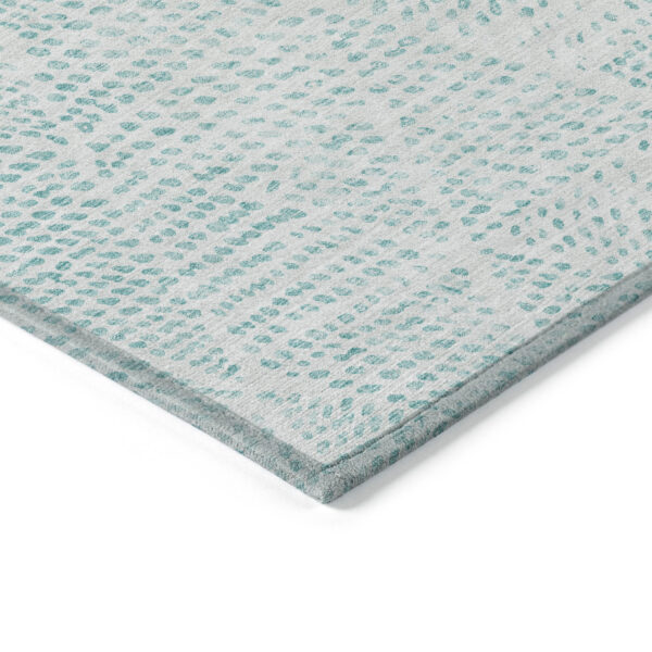 10' X 14' Aqua And Ivory Geometric Washable Indoor Outdoor Area Rug