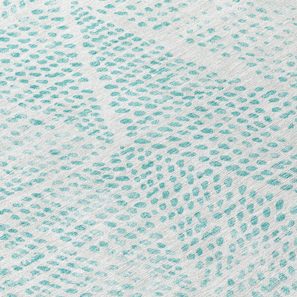 10' X 14' Aqua And Ivory Geometric Washable Indoor Outdoor Area Rug
