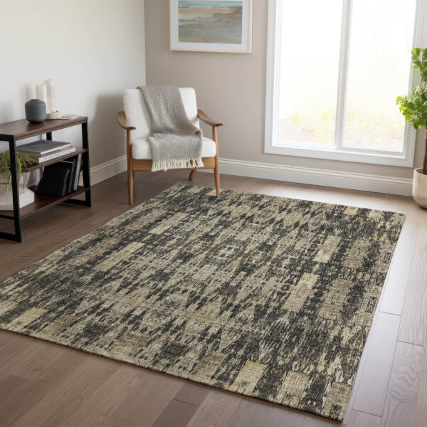 5' X 8' Black Taupe And Beige Moroccan Washable Indoor Outdoor Area Rug