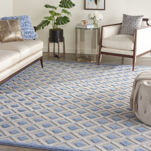 12' X 15' Blue And Grey Gingham Non Skid Indoor Outdoor Area Rug