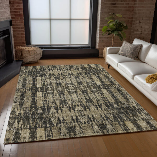 5' X 8' Black Taupe And Beige Moroccan Washable Indoor Outdoor Area Rug