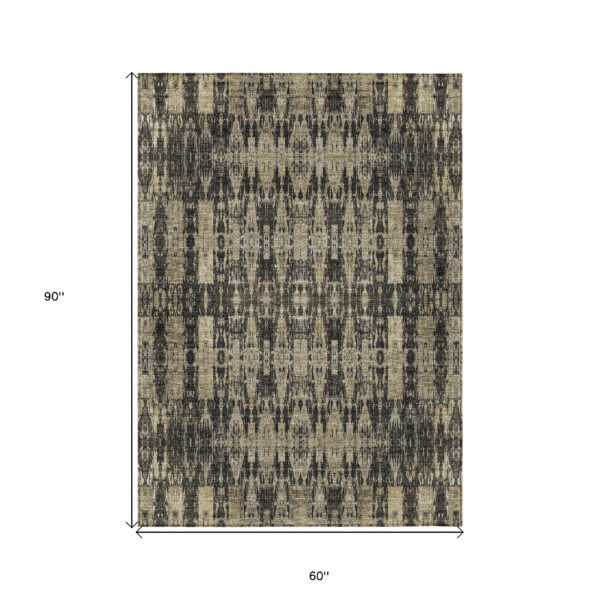 5' X 8' Black Taupe And Beige Moroccan Washable Indoor Outdoor Area Rug