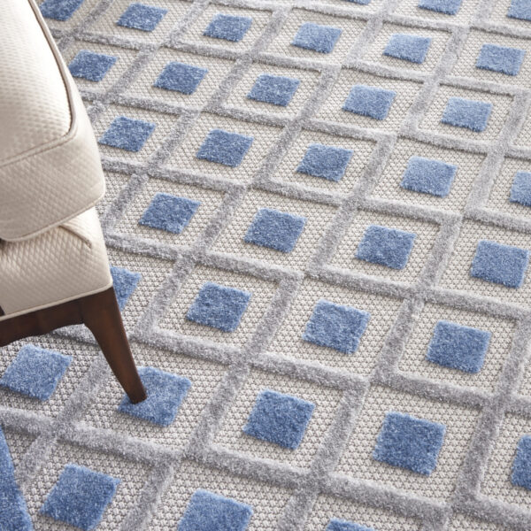 12' X 15' Blue And Grey Gingham Non Skid Indoor Outdoor Area Rug