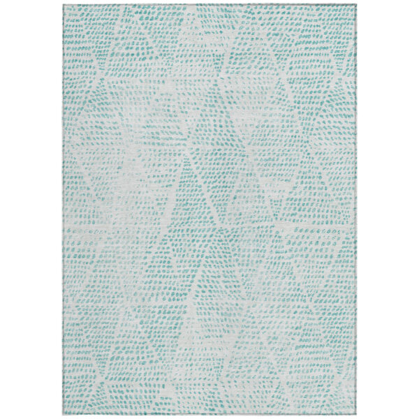 10' X 14' Aqua And Ivory Geometric Washable Indoor Outdoor Area Rug