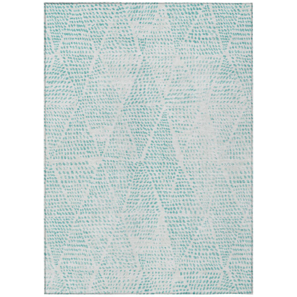 8' X 10' Aqua And Ivory Geometric Washable Indoor Outdoor Area Rug