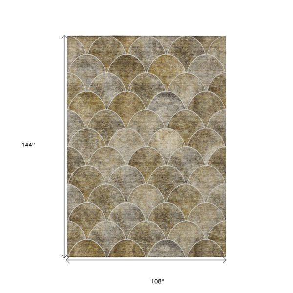 9' X 12' Taupe Beige And Gray Abstract Washable Indoor Outdoor Area Rug