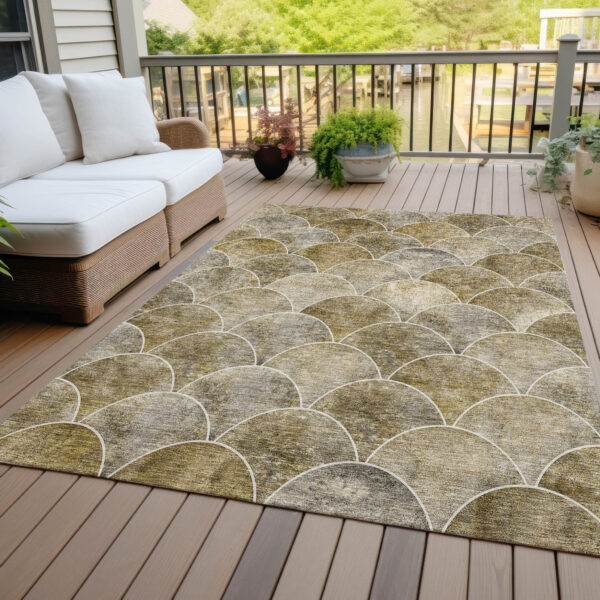 9' X 12' Taupe Beige And Gray Abstract Washable Indoor Outdoor Area Rug