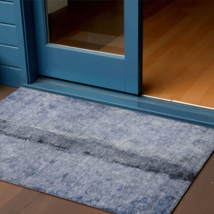 3' X 5' Denim Blue And Navy Blue Abstract Washable Indoor Outdoor Area Rug