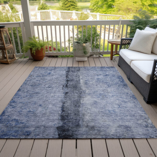 3' X 5' Denim Blue And Navy Blue Abstract Washable Indoor Outdoor Area Rug