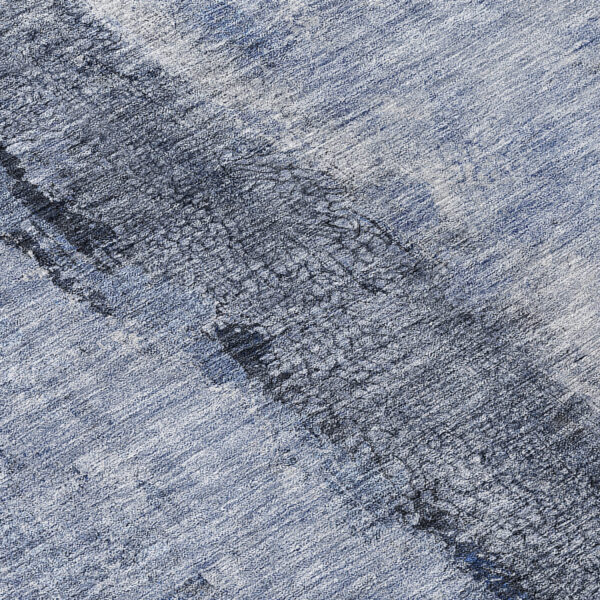 8' Denim Blue And Navy Blue Round Abstract Washable Indoor Outdoor Area Rug