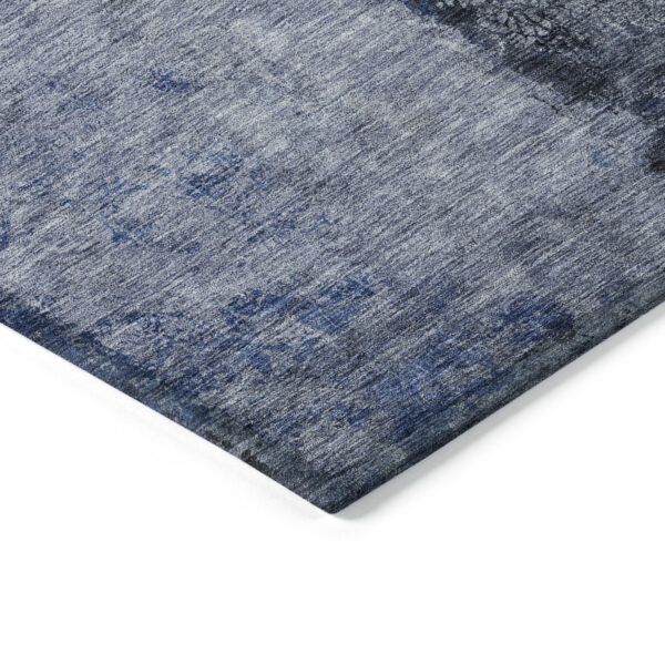 3' X 5' Denim Blue And Navy Blue Abstract Washable Indoor Outdoor Area Rug