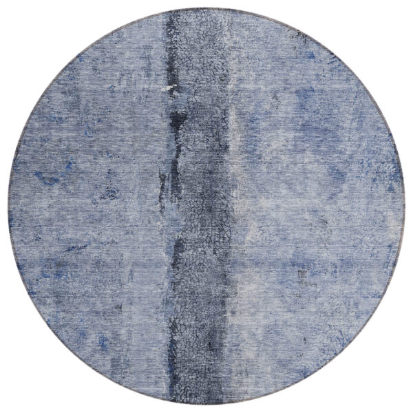 8' Denim Blue And Navy Blue Round Abstract Washable Indoor Outdoor Area Rug