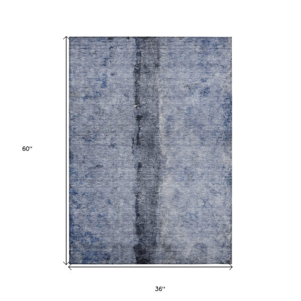 3' X 5' Denim Blue And Navy Blue Abstract Washable Indoor Outdoor Area Rug