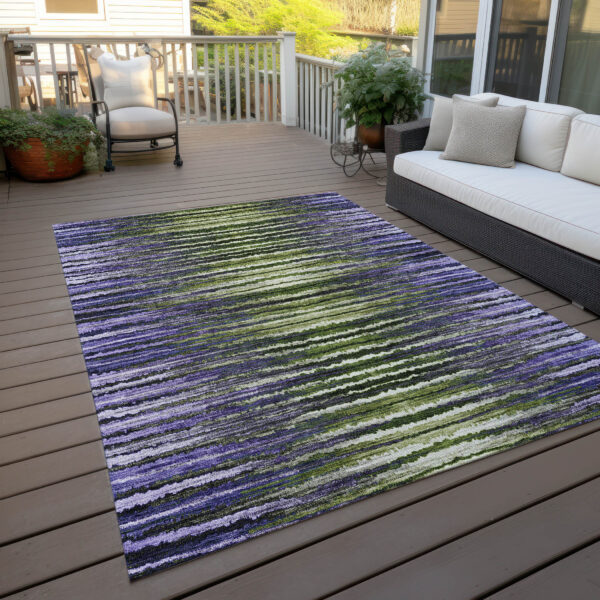 9' X 12' Purple Lilac And Lavender Striped Washable Indoor Outdoor Area Rug