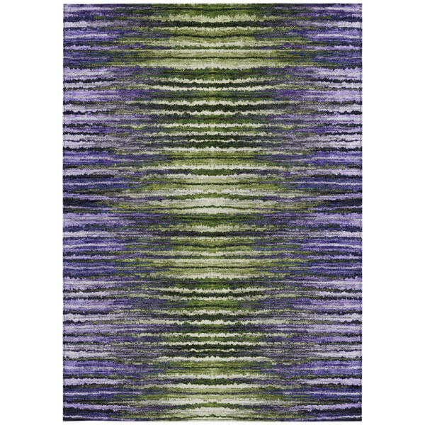 9' X 12' Purple Lilac And Lavender Striped Washable Indoor Outdoor Area Rug