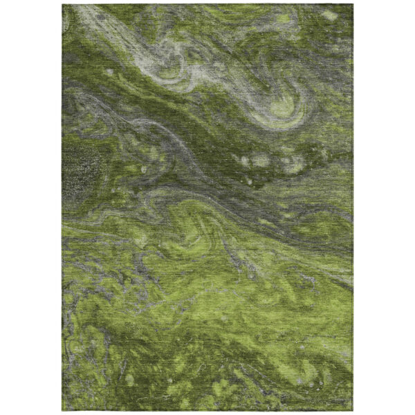 8' X 10' Olive Green And Lime Green Abstract Washable Indoor Outdoor Area Rug