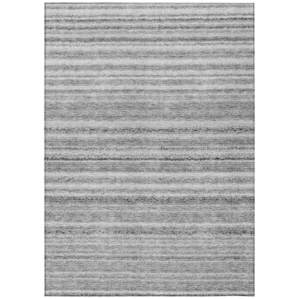 10' X 14' Gray Silver And Charcoal Striped Washable Indoor Outdoor Area Rug