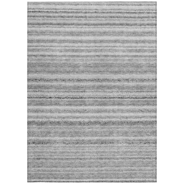 10' X 14' Gray Silver And Charcoal Striped Washable Indoor Outdoor Area Rug