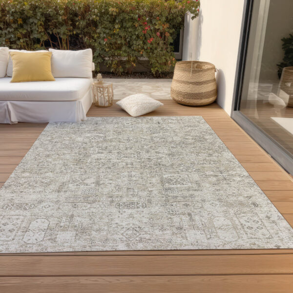 3' X 5' Taupe Beige And Gray Floral Washable Indoor Outdoor Area Rug