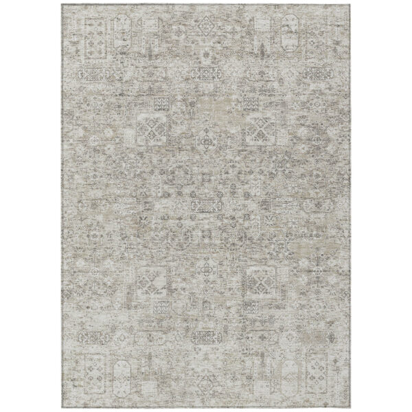 3' X 5' Taupe Beige And Gray Floral Washable Indoor Outdoor Area Rug