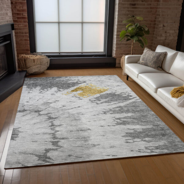 8' X 10' Gray Silver And Charcoal Abstract Washable Indoor Outdoor Area Rug