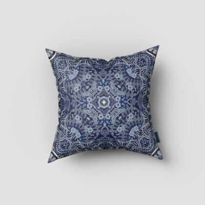 16” Indigo Boho Ornate Zippered Suede Throw Pillow