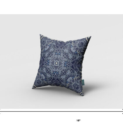 16” Indigo Boho Ornate Zippered Suede Throw Pillow