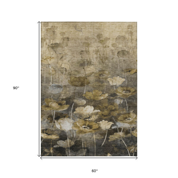 5' X 8' Taupe Beige And Tan Floral Washable Indoor Outdoor Area Rug