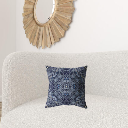 16” Indigo Boho Ornate Zippered Suede Throw Pillow