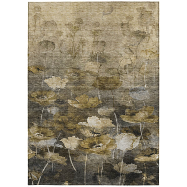 5' X 8' Taupe Beige And Tan Floral Washable Indoor Outdoor Area Rug