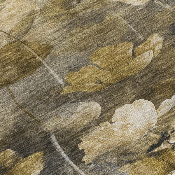 5' X 8' Taupe Beige And Tan Floral Washable Indoor Outdoor Area Rug