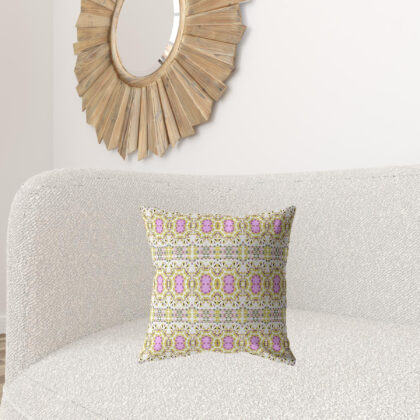 18” Yellow Lavender Geofloral Zippered Suede Throw Pillow