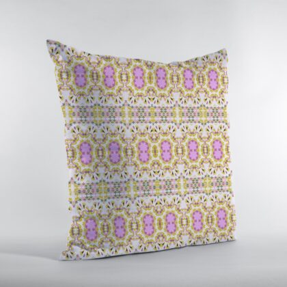 18” Yellow Lavender Geofloral Zippered Suede Throw Pillow