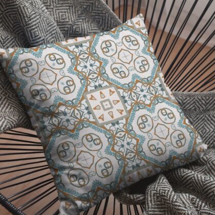 16” Blue Orange Mandala Zippered Suede Throw Pillow