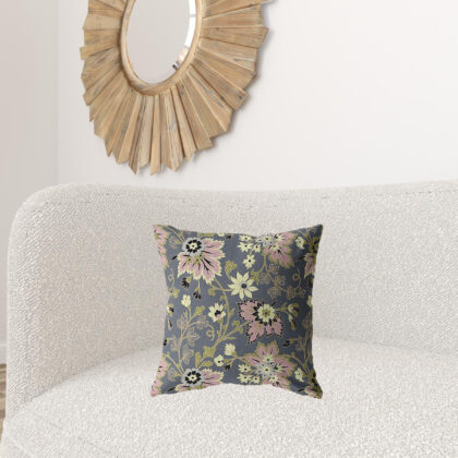 18” Gray Pink Jacobean Zippered Suede Throw Pillow