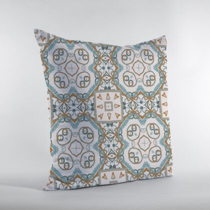 16” Blue Orange Mandala Zippered Suede Throw Pillow